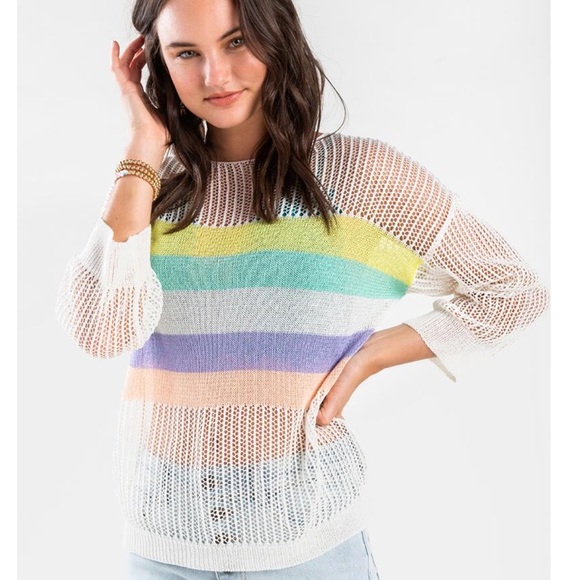 NWT francescas Honey&t Sweater Open Weave Stripe M - Picture 4 of 4